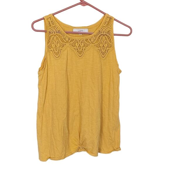 LOFT Size Small S Yellow Sleeveless Tank Top Lace Detailing Boho Festival - Picture 1 of 8